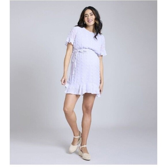 Motherhood Maternity Dresses & Skirts - NWT! Motherhood Purple Swiss Dot Maternity Dress, Size Small